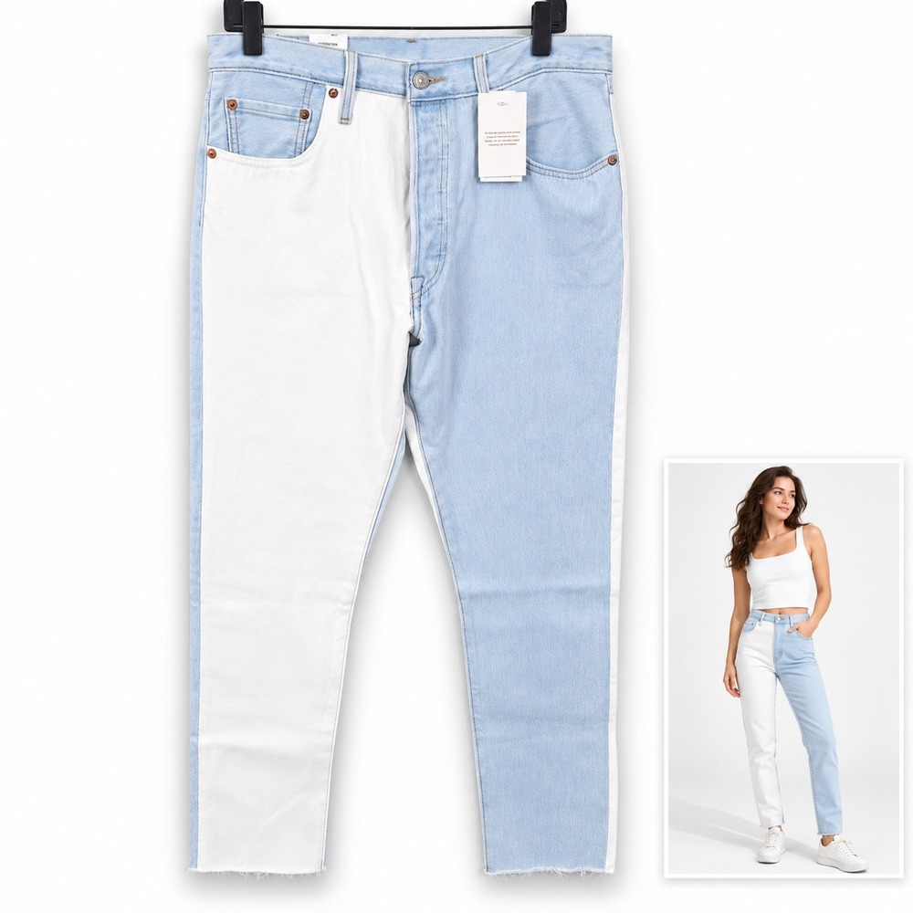 Levis 501 Skinny Jeans Women 31 Blue White Colorblock Two Tone 29502-0039